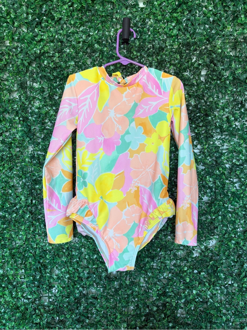 Cat & Jack Girls' Long Sleeve Floral One-Piece Swimsuit - Pastel Multicolor